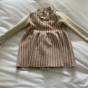 Janie and Jack Pink Houndstooth Knit Dress with Cream Top